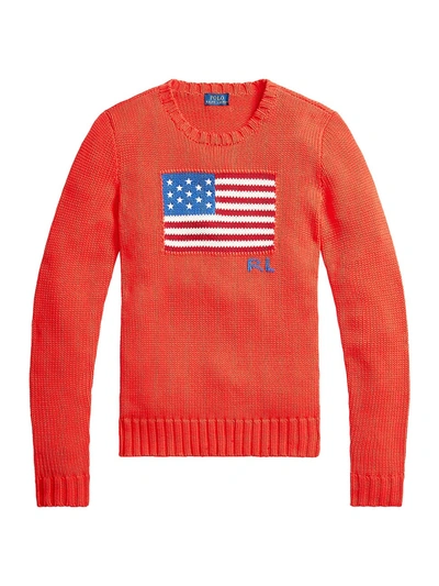 Shop Polo Ralph Lauren Flag Crewneck Knit Sweater In African Red