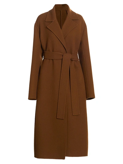 Shop The Row Malika Wool-blend Long Belted Coat In Saddle Brown