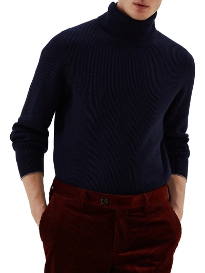 Shop Brunello Cucinelli Men's Wool, Cashmere & Silk Turtleneck Sweater In Navy