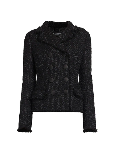 Shop Dolce & Gabbana Boucle Double Breasted Jacket In Black