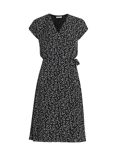 Shop Joie Bethwyn Floral Silk Wrap Dress In Caviar