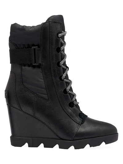 Shop Sorel Women's Joan Uptown Leather Wedge Boots In Black