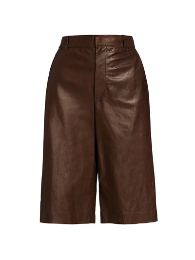Shop Brunello Cucinelli Women's Leather Bermuda Pants In Brown