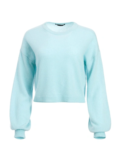 Shop Alice And Olivia Ansley Puff-sleeve Crop Sweater In Waterfall