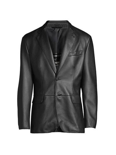 Shop Brioni Men's Classic Leather Blazer In Black