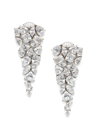 Shop Adriana Orsini Rockslide Plated Silver & Cubic Zirconia Reverse Drop Earrings In Rhodium