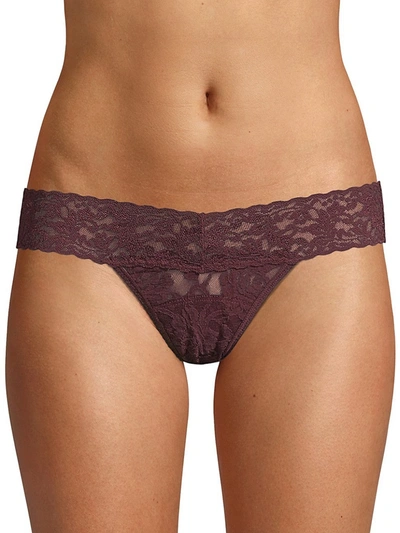 Shop Hanky Panky Signature Lace Low-rise Lace Thong In Hickory Red