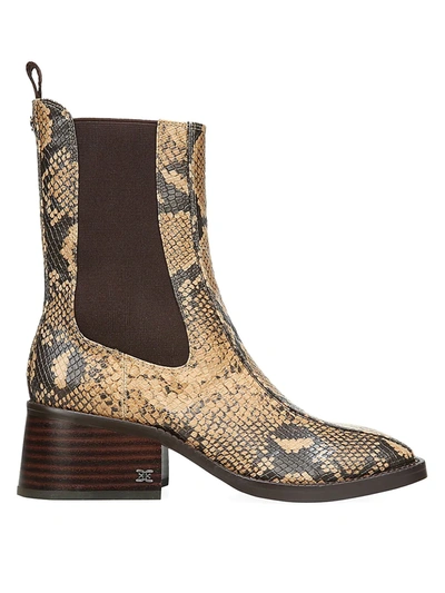 Shop Sam Edelman Women's Dasha Square-toe Snakeskin-embossed Leather Chelsea Boots In Dark Wheat