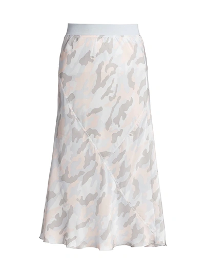 Shop Atm Anthony Thomas Melillo Camouflage Silk Midi Skirt In Pale Pink