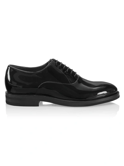 Shop Brunello Cucinelli Men's Patent Leather Tuxedo Shoes In Black