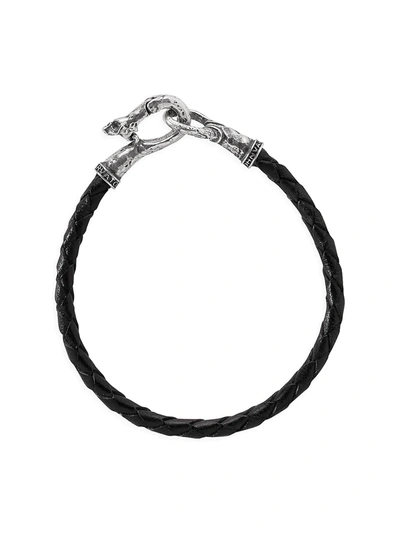 Shop John Varvatos Exotic Silver & Leathers Braided Leather Bracelet In Black