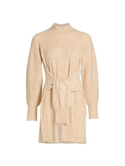 Shop Dh New York Kate Tie-front Balloon-sleeve Sweater Dress In Chai
