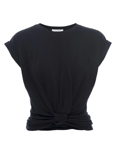 Shop Frame Women's Knotted Roll-sleeve T-shirt In Noir