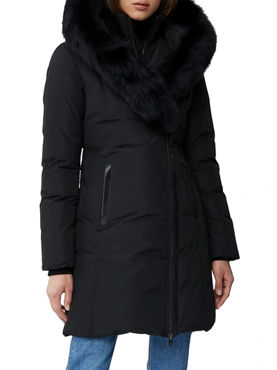 Shop Mackage Women's Kay Fox Fur Trim Down Parka Jacket In Black
