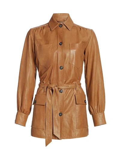Shop Frame Women's Safari Belted Leather Jacket In Camel