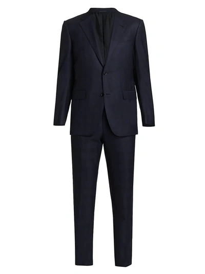 Shop Ermenegildo Zegna Solid Wool Textured Suit In Navy