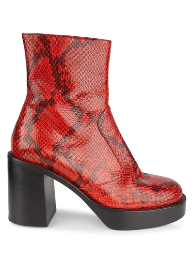 Shop Simon Miller Raid Snakeskin-embossed Leather Platform Ankle Boots In Tango Red