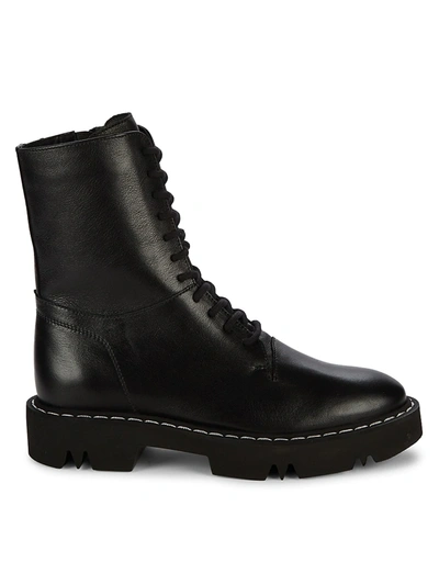 Shop Aquatalia Hana Leather Combat Boots In Black