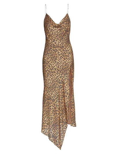 Shop Alice And Olivia Harmony Leopard-print Satin Asymmetric Slip Dress In Spotted Leopard