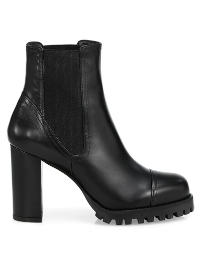 Shop Stuart Weitzman Women's Wenda Lug-sole Leather Chelsea Boots In Black