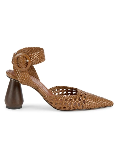 Shop Souliers Martinez Women's Lorca Woven Leather & Wood Heels In Taupe