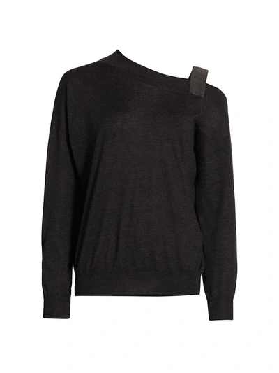 Shop Brunello Cucinelli Women's Cashmere & Silk Monili Strap Sweater In Anthracite