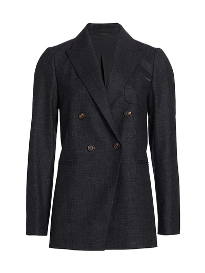 Shop Brunello Cucinelli Double Breasted Wool-blend Blazer Jacket In Dark Grey