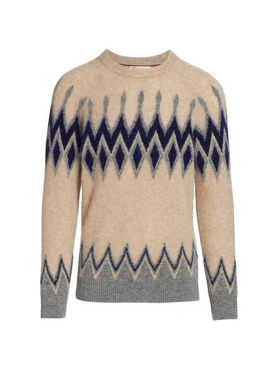 Shop Brunello Cucinelli Men's Fair Isle Alpaca-blend Sweater In Beige