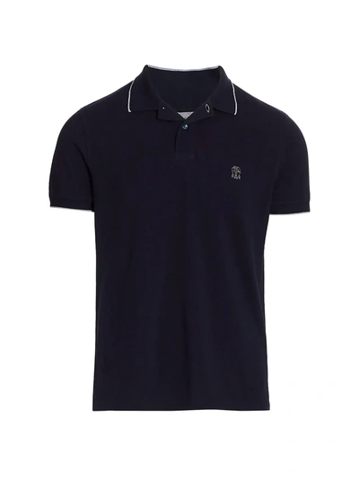 Shop Brunello Cucinelli Embroidered Crest Polo In Navy