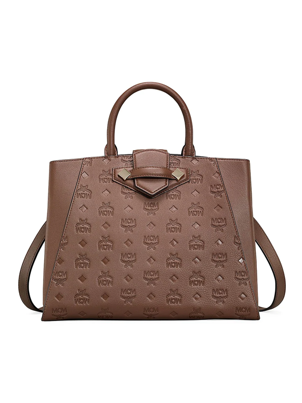 mcm essential tote in monogram leather