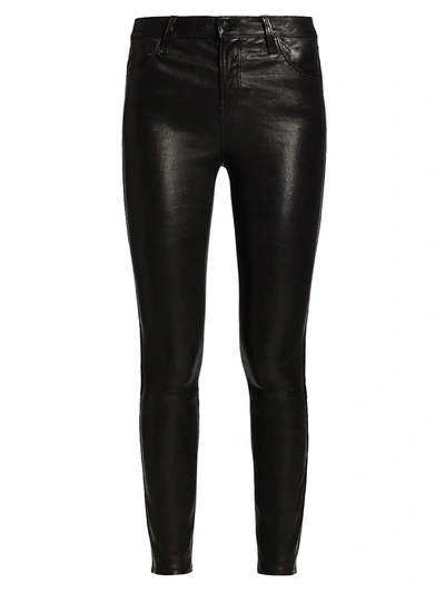Shop J Brand Women's Adele Mid-rise Cropped Straight Leather Pants In Black