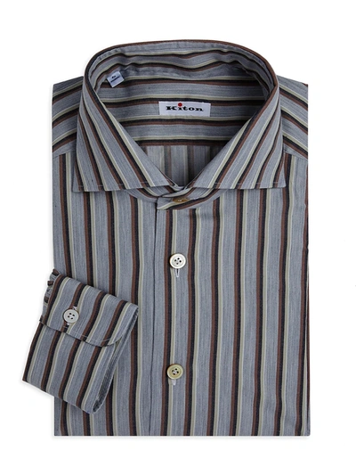 Shop Kiton Striped Contemporary Sport Shirt In Grey
