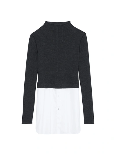 Shop Theory Combo Wool-blend Tunic Sweater Shirt In Charcoal