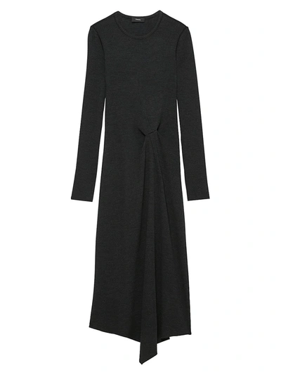 Shop Theory Women's Ribbed Tuck Draped Midi Dress In Charcoal