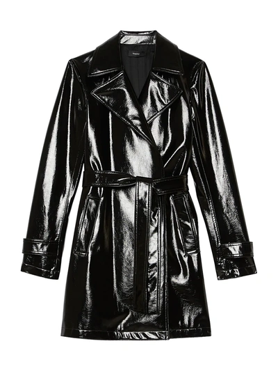 Shop Theory Oaklane Short Faux Patent Leather Trench Coat In Black