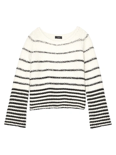 Shop Theory Uneven Striped Wool-cashmere Sweater In Ivory Ecru Heather Black