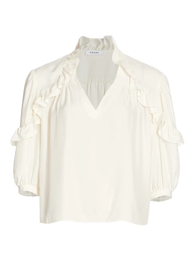 Shop Frame Women's Cali Ruffle Silk Top In Off White