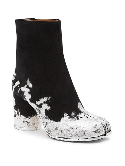 Shop Maison Margiela Tabi Silver Foil Suede Ankle Boots In Black