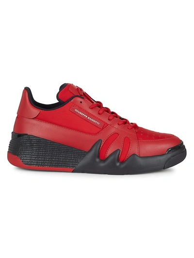 Shop Giuseppe Zanotti Men's Low-top Leather Sneakers In Red