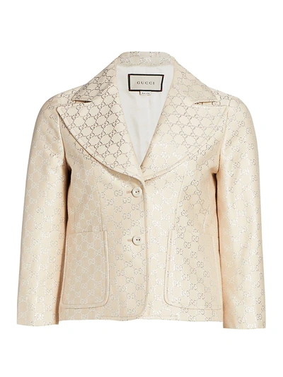 Shop Gucci Women's Light Gg Lame Jacket In Gardenia Silver
