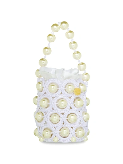 Shop Alameda Turquesa Kiri Faux-pearl Woven Top Handle Bag In White