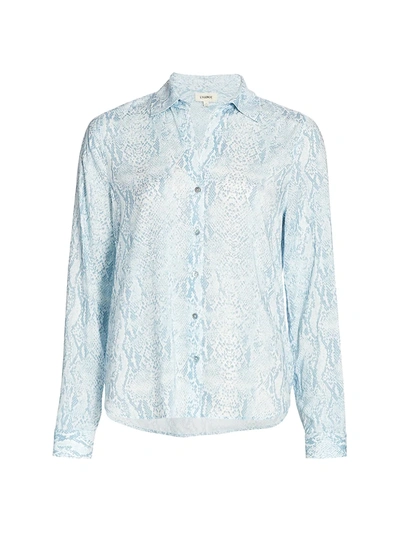 Shop L Agence Holly Python Print Blouse In Cool Blue