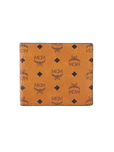 Shop Mcm Men's Small Visetos Original Flap Bi-fold Wallet In Cognac