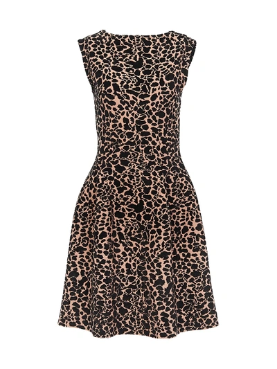 Shop Alaïa Cap-sleeve Intarsia Knit Fit-&-flare Dress In Chair Noir
