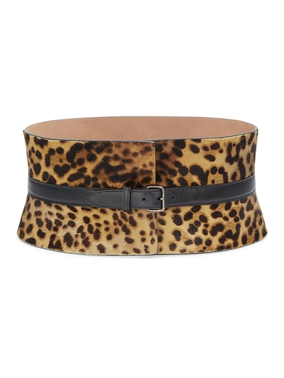 Shop Alaïa Leopard-print Leather Corset Belt In Mordore Noir