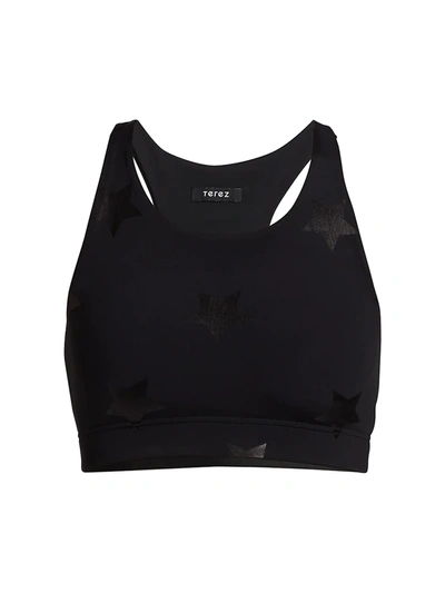 Shop Terez Women's Star-print Foil Sports Bra In Black