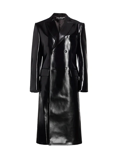 Shop Junya Watanabe Women's Double Breasted Faux Leather Long Jacket In Black