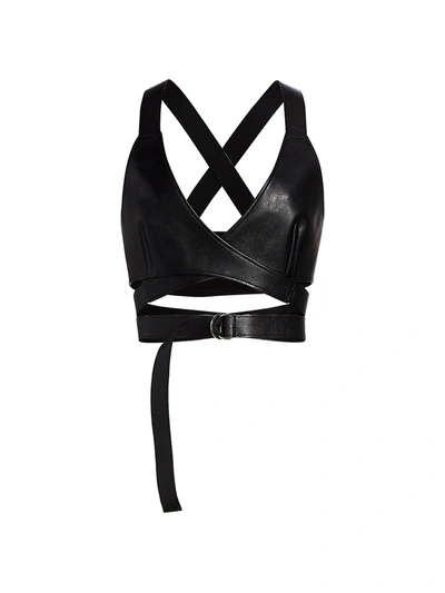 Shop Junya Watanabe Women's Faux Leather Belted Wrap Halter Top In Black
