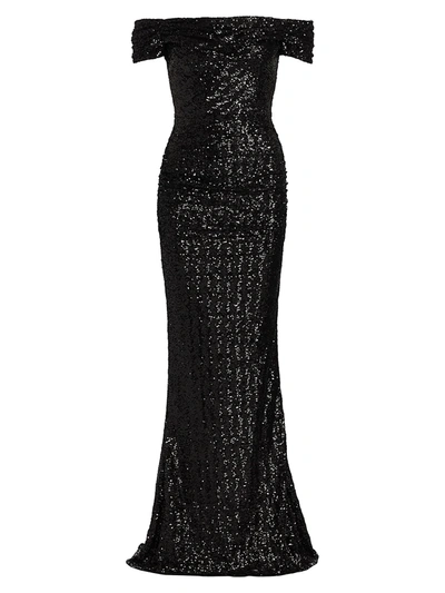 Shop Dolce & Gabbana Sequin Off-the-shoulder Gown In Black