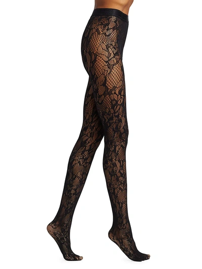 Shop Wolford Morgan Lace Tights In Black